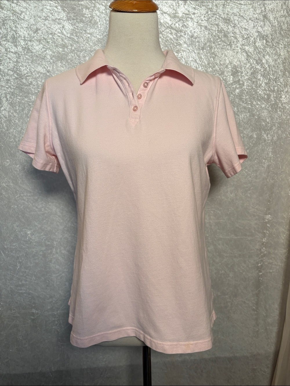 Karen Scott Women’s Pale Pink Cotton Polo Shirt with Button Placket Size L